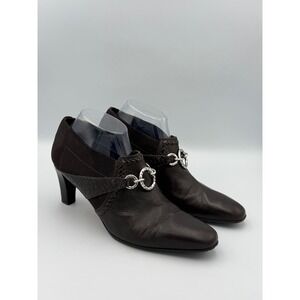 Brighton Rizzo Women's 9.5M Brown Leather Heels Silver Hardware
